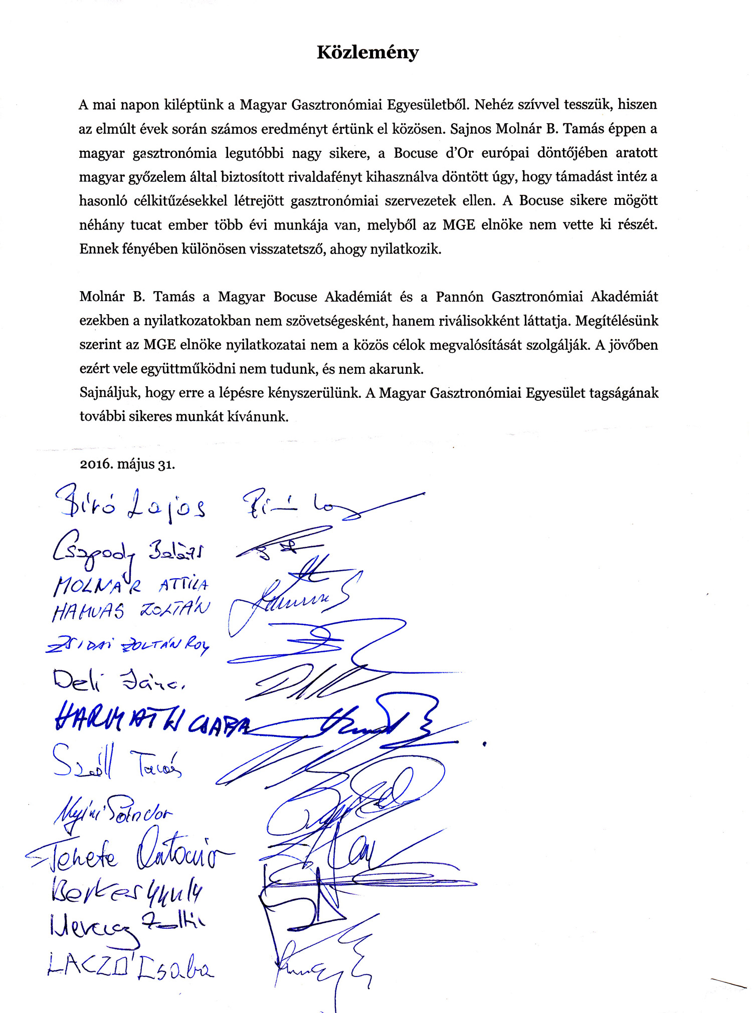 Kilepesi nyilatkozat 13 alairoval